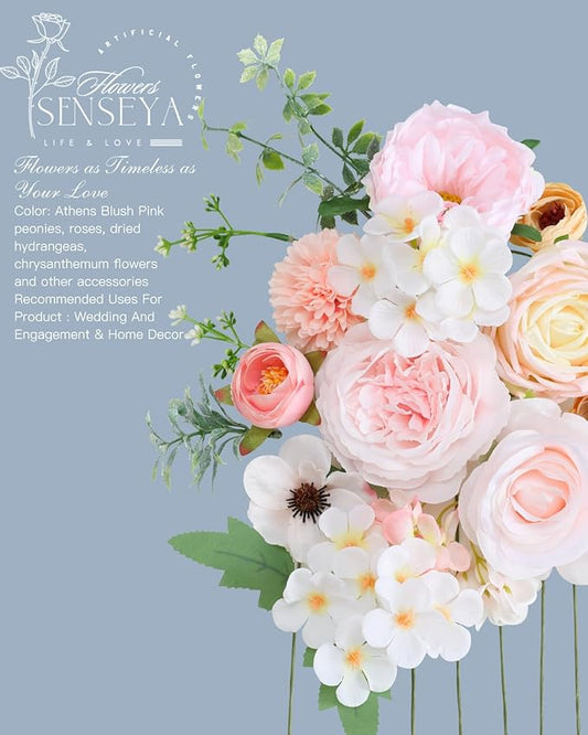 Senseya Artificial Flowers Combo, Blush Pink Silk Roses, Peonies, Dahlias with Stems for DIY Wedding Bouquets, Baby Shower, Table Centerpieces, Home Decor, Fake Floral Arrangements, Party Decorations