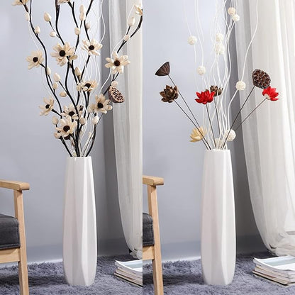 Ceramic Large Floor Tall Vase 28 Inches,White Modern Flower Tall Vases for Office, Home,Farmhouse,Living Room Décor,Simple Origami Design Fall Decorative Porcelain Flower Arrangement Vase Ideal Gift