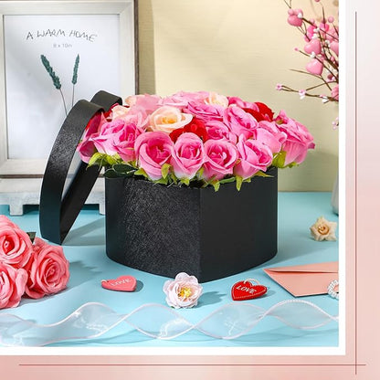 Nuenen Heart Shaped Flower Gift Boxes, Floral Gift Box with Lids Floral Foam Clear Cellophane 9.8 x 9 x 5 Inches for Birthday Wedding Proposal Packaging Arrangements(Black)
