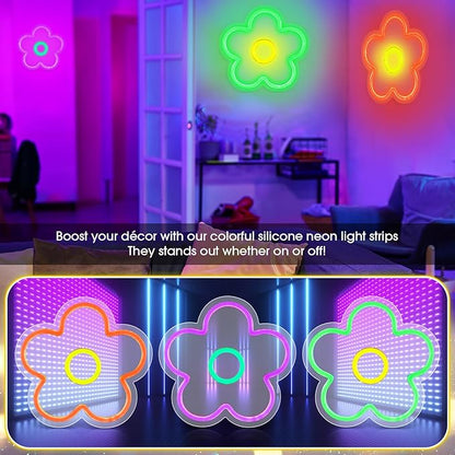 Baquler 3 Pcs Flower Neon Sign Light up Flower Sign Retro Neon LED Lights USB Powered for Wall Decor Window Bedroom Home Girls Birthday Christmas Party Decoration, 9 x 9 Inches(Bright)