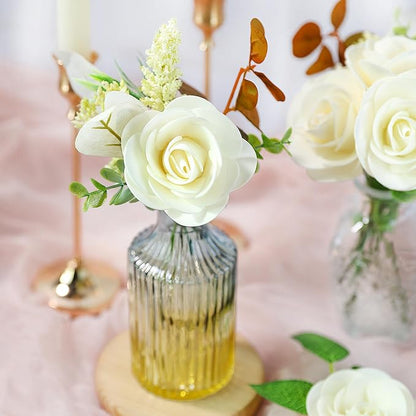 Meldel Artificial Flower 25pcs Real Touch Beige Rose Fake Foam Roses with Stems for DIY Wedding Bouquets Gifts Bridal Shower Faux Floral Centerpieces Arrangements Home Party Tables Decorations
