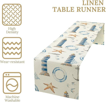 Blue Beach Table Runner, Tropical Ocean Coast Table Runner, Seashell Seasonal Nautical Restaurant Coffee Table Decorations for Home Holiday Party Indoor Outdoor 13x36 Inch