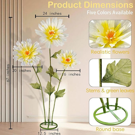5.6 Ft Big Daisy Flowers for Decorations,Giant Artificial Faux Daisy,Large Paper Flower for Home Garden Hotel Office Decor,Photography Props,Wedding,Art Gallery,Shop Window Display(Yellow)