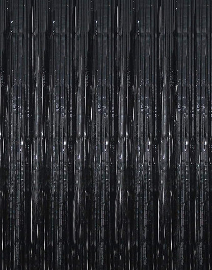 GOER 3.2 ft x 9.8 ft Metallic Tinsel Foil Fringe Curtains Party Photo Backdrop Party Streamers for Halloween,Birthday,Graduation,New Year Eve Decorations Wedding Decor (3 Packs,Black)