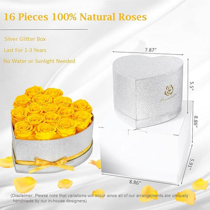 Flowers for Delivery, 16 Yellow Forever Roses in a Box, Preserved Flowers for Anniversary Birthday Mothers Day Valentines Day Gifts for Mom Women, Wife, Girlfriend
