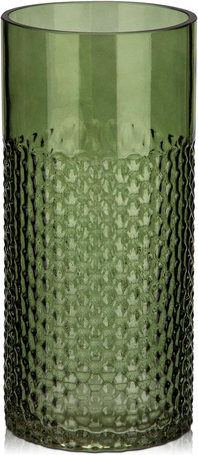 Sage Green Vase Glass Cylinder Vase, 8.7" H x 4" W Flower Vases Decorative Modern Wide Mouth Vase Bubble Glass Vases for Centerpieces Mantel Shelf Table Home Decor