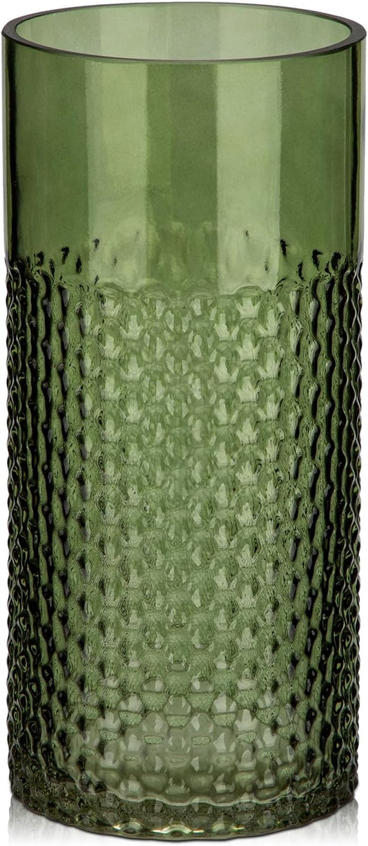 Sage Green Vase Glass Cylinder Vase, 8.7" H x 4" W Flower Vases Decorative Modern Wide Mouth Vase Bubble Glass Vases for Centerpieces Mantel Shelf Table Home Decor