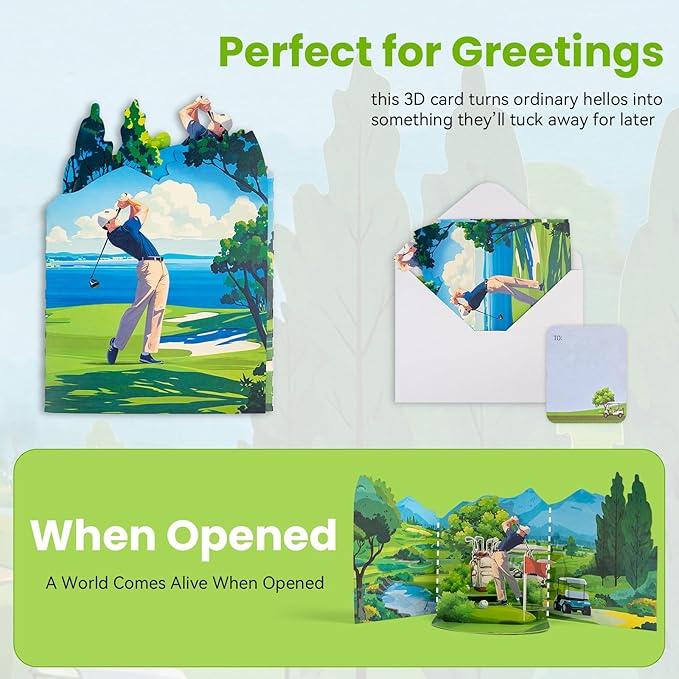 Golf Pop-Up Card, Exquisite Pattern Pop Up Display Card, Perfect as Birthday Card for Golfers, Fathers, Friends