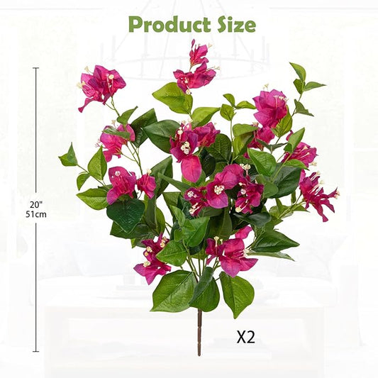 Hollyone 2Pcs Bougainvillea Artificial Flowers Bouquets Red Fake Flower Silk Flowers with Long Stem Floral Arrangements Faux Bougainvillea Flower Plant for DIY Wedding Party Centerpieces Home Decor