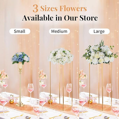 NUPTIO Wedding Floral Centerpieces for Tables: Dusty Blue & White Fake Flower Ball for Weddings Party - 2 Pcs Artificial Rose Arrangements for Birthday Bridal Shower Decorations