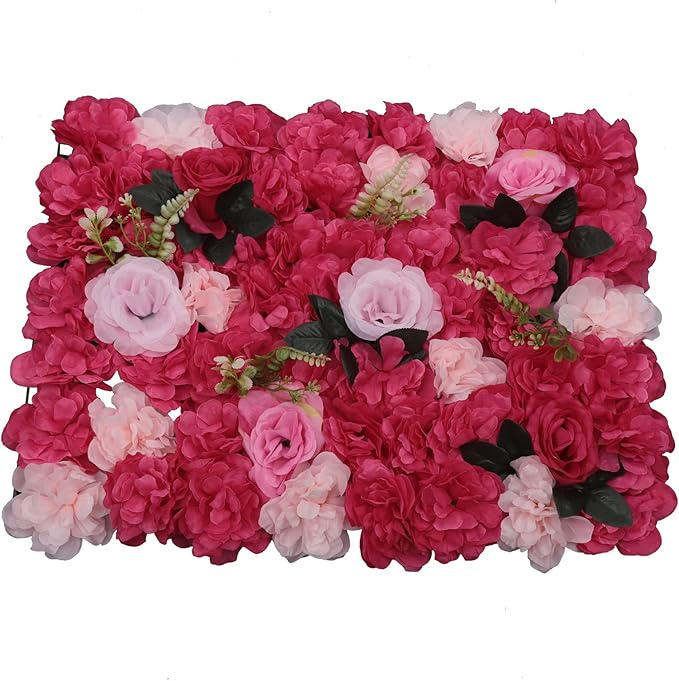 12 Pcs Artificial Flower Wall Panels, 24"x16" 3D Pink Silk Dahlia Hydrangea Rose Flowers Wall Backdrop Artificial Silk Fabric Flower Banquet Wedding Party Decor for Stage Background (Type 3)