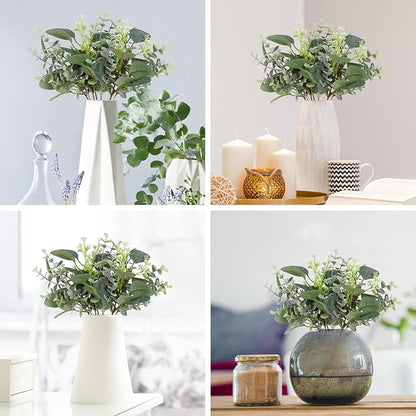 80 Pcs Mixed Eucalyptus Leaves Stems Bulk Artificial Silver Dollar Leaves for Vase Bouquets Baby Eucalyptus Leaves for Family Wedding Center Flower Arrangement
