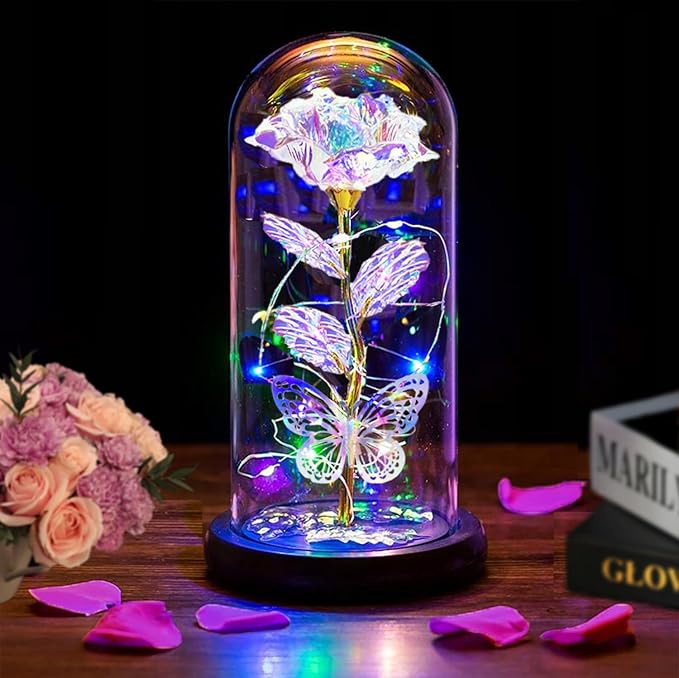 Womens Gifts for Christmas,Christmas Flowers Gifts for Women Mom Sister Grandma Wife Girlfriend, Rose Gifts for Mom,Xmas Gifts Her,Glass Flowers Light Up Rose for Women Gold