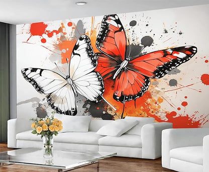 Modern Watercolor Butterfly Wall Mural, Abstract Butterfly 3D Wall Murals, Ink Painting Wallpaper Mural, for Living Room Bedroom Large Wallpaper Indoor Decor 169.3" W x118.2 H