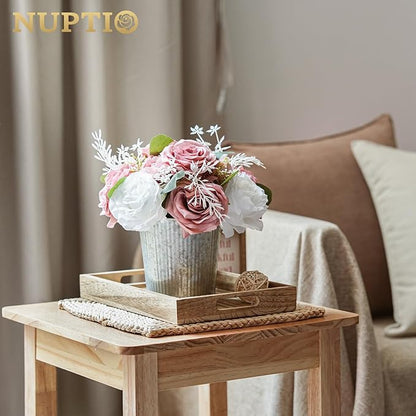 NUPTIO Rustic Galvanized Vases for Centerpiece: 12 Pcs 5" Small Ribbed Vases for Flowers Bulk Metal Bucket Planter Pots for Wedding Table Home Decor