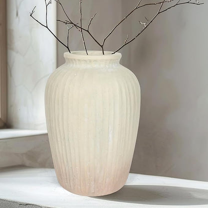 Oakrain 15" Tall Rustic Vase, Decorative Flower Vase for Table with Gradient Design, Large Floor Planter for Indoor Plants, Home Decor, Living Room, Entryway, Beige