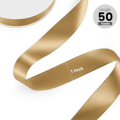 1" x 50 Yards Satin Ribbon - Champagne Gold Silk Ribbon with Spool - Ideal for Gift Wrapping, Floral Bouquets, Crafts, Wedding Party Decorations, Christmas and Sewing Projects