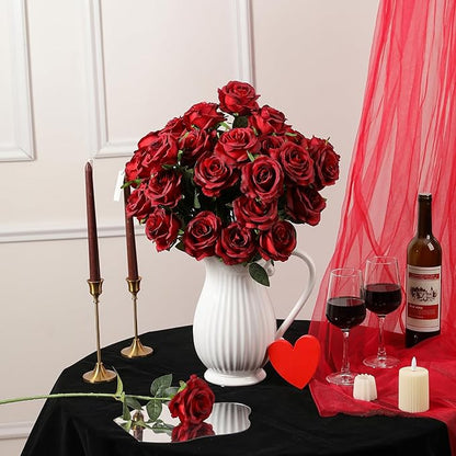 Nubry 24pcs Artificial Silk Roses Bulk,Fake Roses Flower with Stems Realistic Flowers for Wedding Centerpiece Home Party Decor(Burgundy)