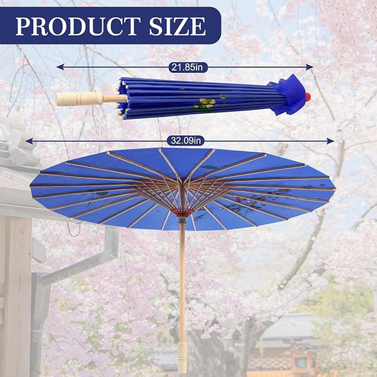 33" Dark Blue Flower Silk Cloth Decoration Handmade Parasol Umbrella Chinese Japanese Asian DIY Art Dance Classical Umbrella for Wedding Parties Photography Costumes Cosplay (Dark Blue)