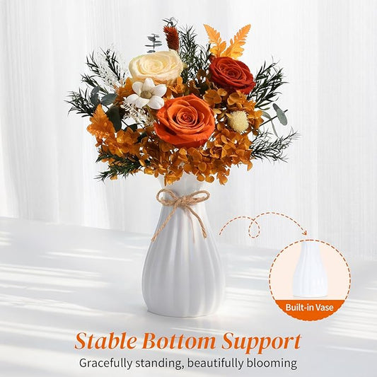 Lewondr Flower for Delivery, Preserved Flowers Bouquet, Orange Roses Bouquet, Real Long-Lasting Forever Birthday Flowers Gifts for Mom Best Friend Mothers Day Christmas Graduation, Dark-Orange
