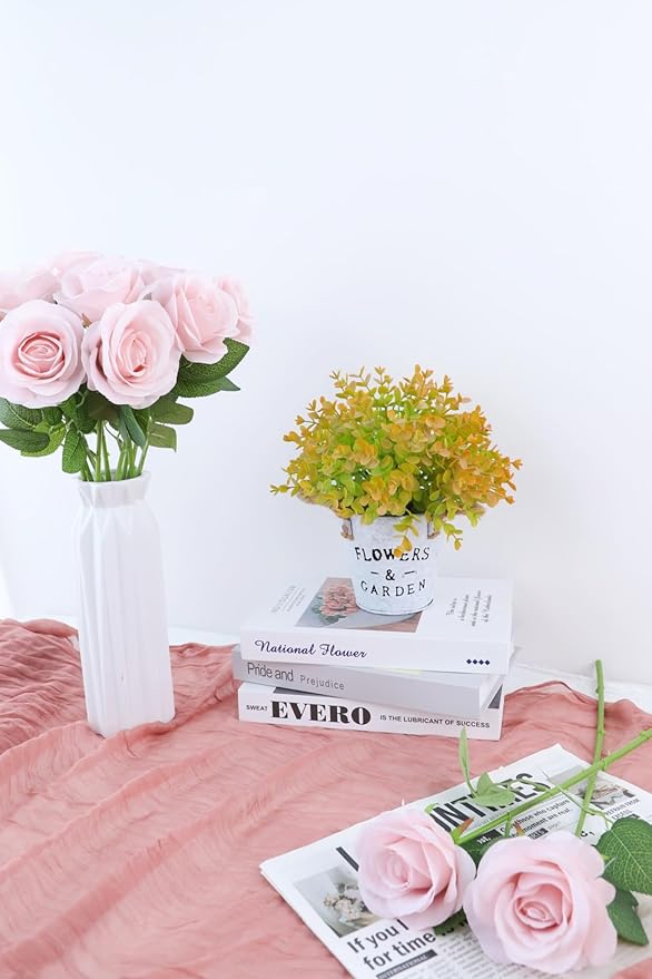 30pcs Roses Artificial Flowers Real Touch Fake Flowers with Long Stems Silk Flowers for Wedding Bouquet Centerpices Decorations Party Bridal Baby Shower Home Decor (Dusty Pink)
