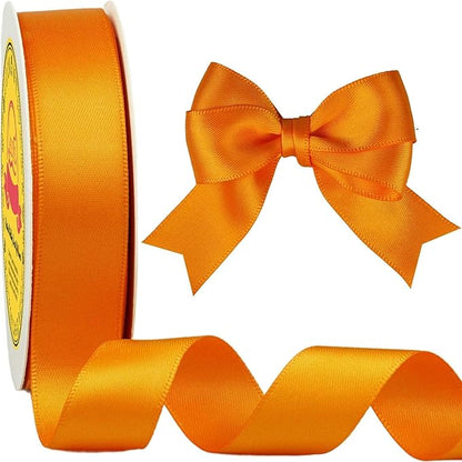 Double Face Autumn Orange Satin Ribbon 7/8 inch X 25 Yards Polyester Autumn Orange Ribbon for Gift Wrapping Very Suitable for Weddings Party Invitation Decorations and More
