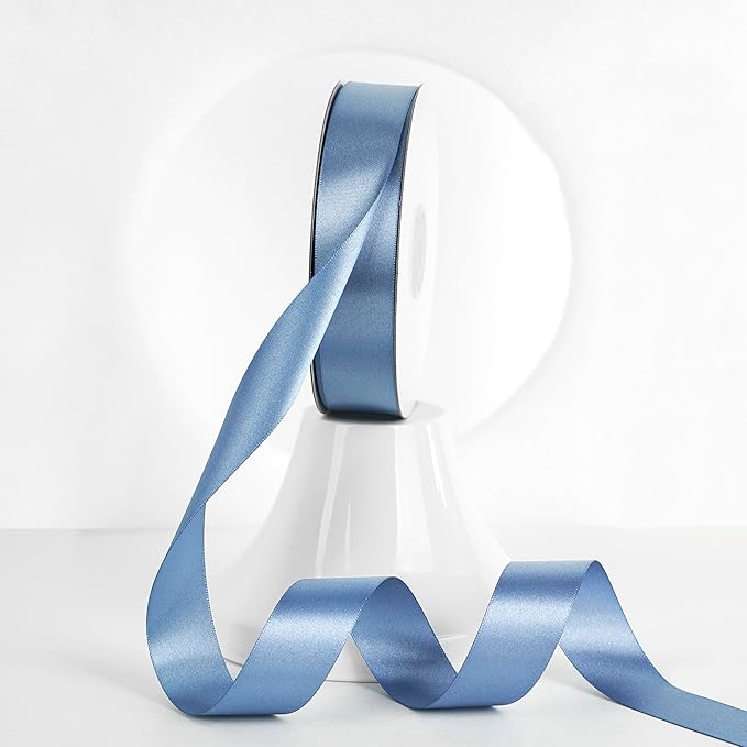 MEEDEE Smoke Blue Ribbon 1 Inch Smoke Blue Satin Ribbon Lux Double Faced Satin Ribbons by 50 Yards Polyester Wrapping Ribbons for Crafts, Weddings, Flower Bouquet, Holiday Decorating