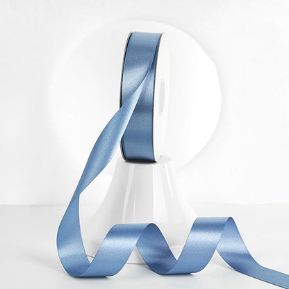 MEEDEE Smoke Blue Ribbon 1 Inch Smoke Blue Satin Ribbon Lux Double Faced Satin Ribbons by 50 Yards Polyester Wrapping Ribbons for Crafts, Weddings, Flower Bouquet, Holiday Decorating