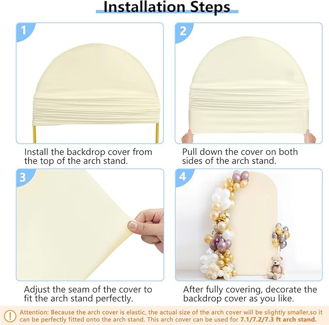 HEMMOTOP 7.2 ft Beige Arch Backdrop Cover (No Arch Stand), Ivory Spandex Arch Covers Stretchy Backdrop for Balloon, Wedding, Birthday Party, Baby Shower, Banquet Arch Decoratio