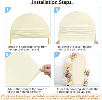 HEMMOTOP 7.2 ft Beige Arch Backdrop Cover (No Arch Stand), Ivory Spandex Arch Covers Stretchy Backdrop for Balloon, Wedding, Birthday Party, Baby Shower, Banquet Arch Decoratio