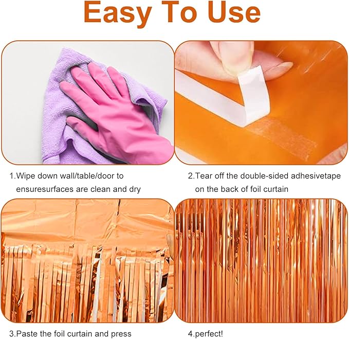 2 Pack 3.28 ft x 6.56 ft Orange Tinsel Curtain Party Backdrop Decorations, Metallic Foil Fringe Backdrop Door for Halloween, Christmas, Birthday Graduation Wedding Party Streamers Photo Backdrop.
