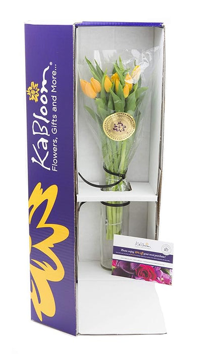 KaBloom Flowers - Mother's Day Collection - Bouquet of Fresh Orange Tulips with Vase| Fresh For Delivery Prime.Gift for Birthday, Thank You, Valentine, Mother’s Day Fresh Flowers