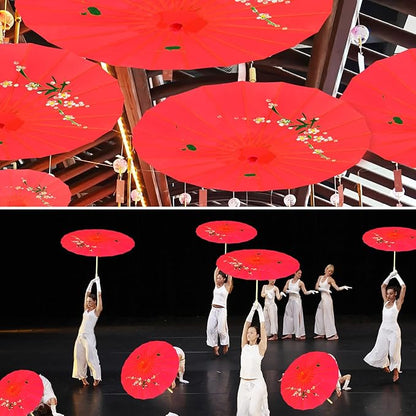 33" Red Flower Silk Cloth Decoration Handmade Parasol Umbrella Chinese Japanese Asian DIY Art Dance Classical Umbrella for Wedding Parties Photography Costumes Cosplay (Red)