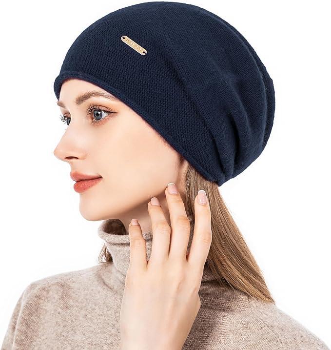 QUEENFUR Knit Slouchy Beanie Hats for Women Cashmere Ski Cap Knitted Wool Soft Warm Winter Hat