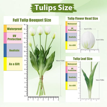 15 Pcs Fall Pink Artificial Flowers Tulips Real Touch Latex Plastic Soft Faux Bouquets for Party, Wedding, Home, Room, Garden Decor