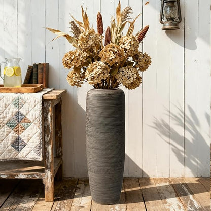 Vintage Ceramic Floor Vase – 23.6 Inch Distressed Glazed Oversized Floor Urn, Rustic Country Decor for Entryway, Living Room & Corner