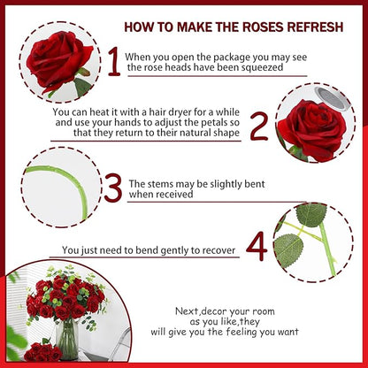 50PCS Artificial Silk Roses in Bulk & Bouquet Long Stem – Realistic Fake Roses for Wedding Centerpieces, Home Decor, Floral Arrangements, Party Decoration (Burgundy)