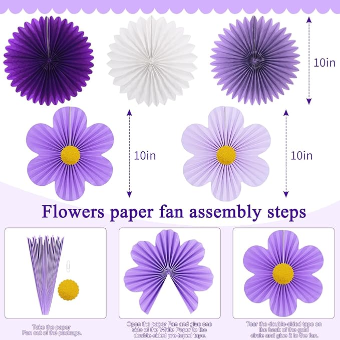 zilue Paper Fans Party Decorations Paper Flowers Decorations for Wall Classroom Floral Backdrop Baby Shower Birthday Party Flower Wall Decor Pack of 11 Purple