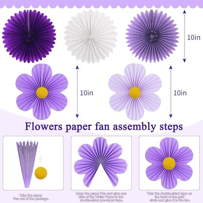 zilue Paper Fans Party Decorations Paper Flowers Decorations for Wall Classroom Floral Backdrop Baby Shower Birthday Party Flower Wall Decor Pack of 11 Purple
