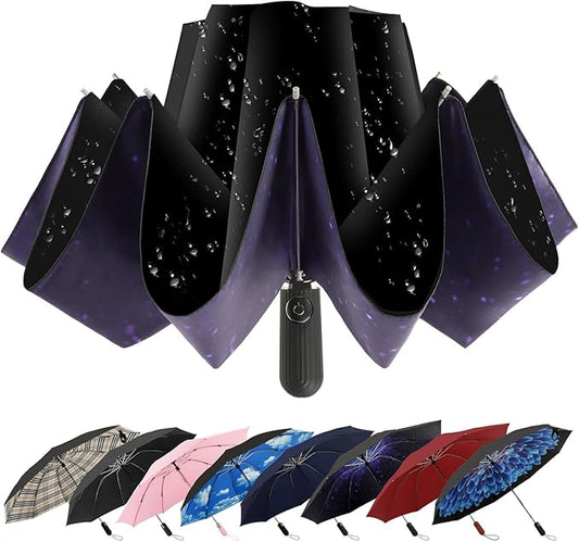 Compact Inverted Travel Umbrella, Automatic Open Close, 9-Rib 46 Inch Windproof Umbrella, Waterproof UPF 50+, Portable Umbrellas for Men, Women, Travel, and Daily Use