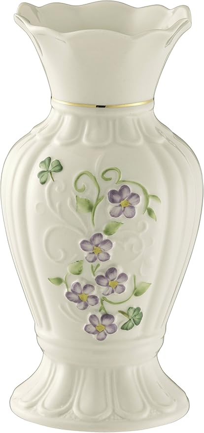 Belleek Irish Flax Vase - White Flower Vase Handcrafted Fine Parian China Irish Decor, 3.5" W x 7" H