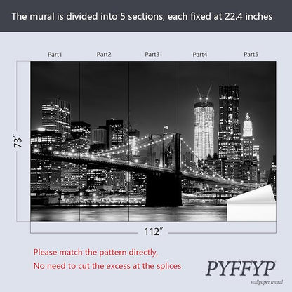 PYFFYP- Black City Night Wallpaper murals for Living Room(Not Peel and Stick)