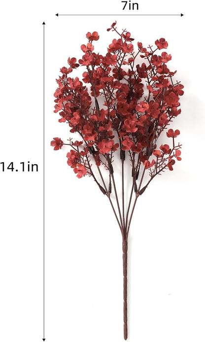 6PCS Artificial Baby Breath Flowers Fake Silk Real Touch DIY Floral Bouquets Decor Wedding Party Decoration Arrangements(Wine Red)