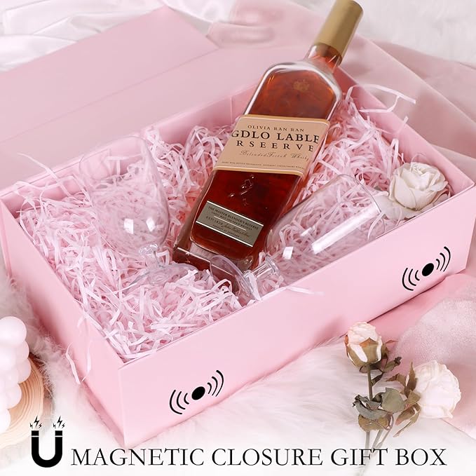 Pink Gift Box with Magnetic Lids 13.8x8.3x4.4 in, Large Bridesmaid Groomsman Proposal Boxes 5 Pack, Collapsible Rectangle Storage Box