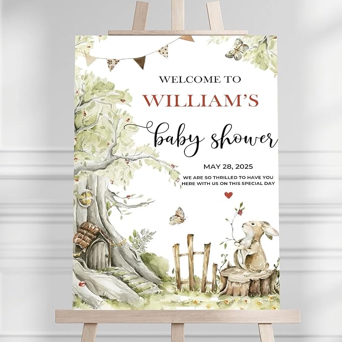Personalized Baby Shower Welcome Sign Outdoor, Rabbit And Butterfly Party Sign Decorations, Moder Baby Shower Sign With Stand