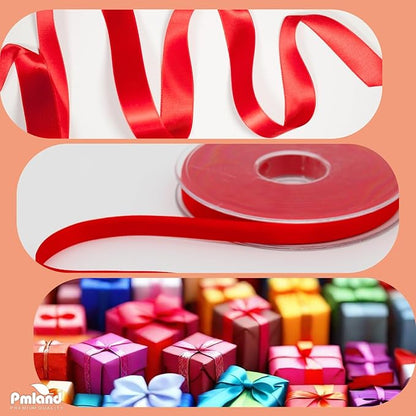 PMLAND Solid Red Fabric Satin Ribbon 3/8'' Inch x 27 Yards Double Faced Use for Crafts Gift Wrapping Floral Bouquets Ornaments Hair Bows Party Decoration