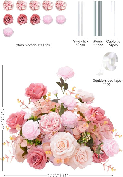 2pcs 17inch Pink Free Standing Flowers Ball Bouquet Artificial Rose Arrangements Balls for Wedding Centerpieces Tables Chair Aisle Runner Flowers Decorations