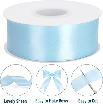 KINGLAKE Baby Blue Satin Ribbon – 1 1/2'' x 100 Yards Polyester Light Blue Ribbon for Gift Wrapping, Baby Shower, Wedding, Party Decoration, DIY Crafts, Floral Bouquets and Wreath Bows