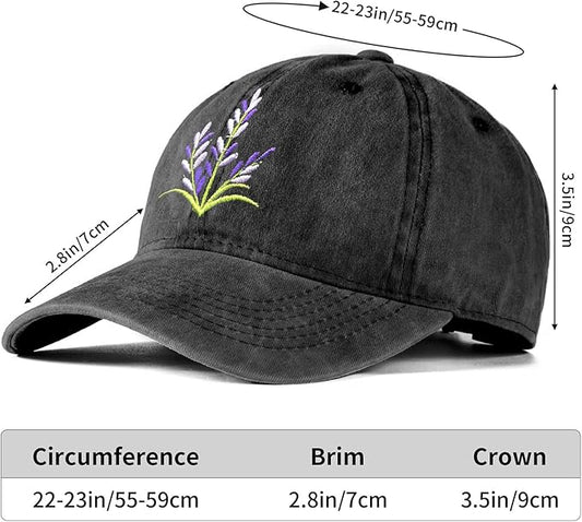 Cute Flower Hat, Elegant Floral Embroidered Adjustable Baseball Cap for Men Women, Gifts for Flower Lovers, Black