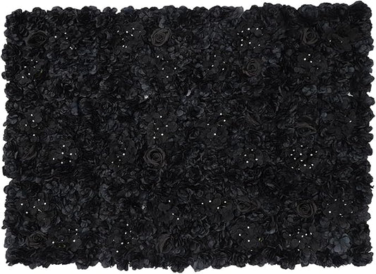Flower Wall Panel Set,Black Artificial Wall Flower Backdrop,12 Pcs 14.96" X 14.96" 3D Silk Hydrangea Rose Floral Panel,Faux Roses Artificial Flower Backdrop for Wall Decor